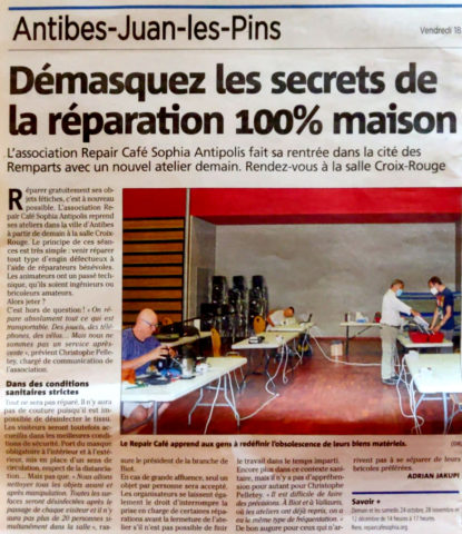 Nice-Matin du 18/09/2020 : Démasquez les secrets de la réparation 100% maison